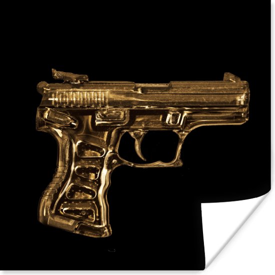 Poster Gun - Zwart - Or - 30x30 cm