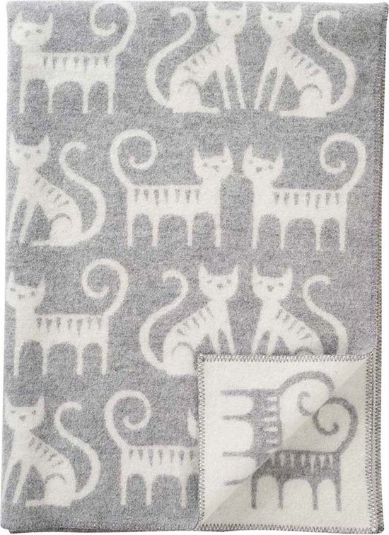 Wollen woondeken - plaid Katten - Cats couple grijs - lamswol - 180 x 130 cm - Klippan