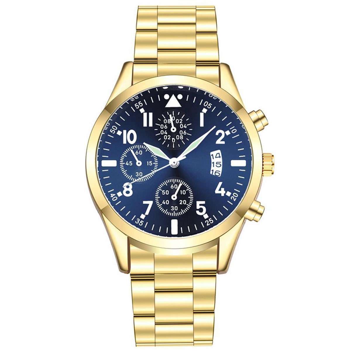 WiseGoods WS1254 Luxe Heren Horloge Met Geschenkdoos - Fashion Accessoires - Cadeau Mannen - Herenhorloge - Goud-Blauw - Ø 42mm