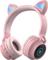 Kinder hoofdtelefoon - Draadloze koptelefoon Bluetooth met led kattenoortjes roze