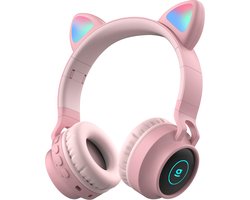 Kinder hoofdtelefoon - Draadloze koptelefoon Bluetooth met led kattenoortjes roze