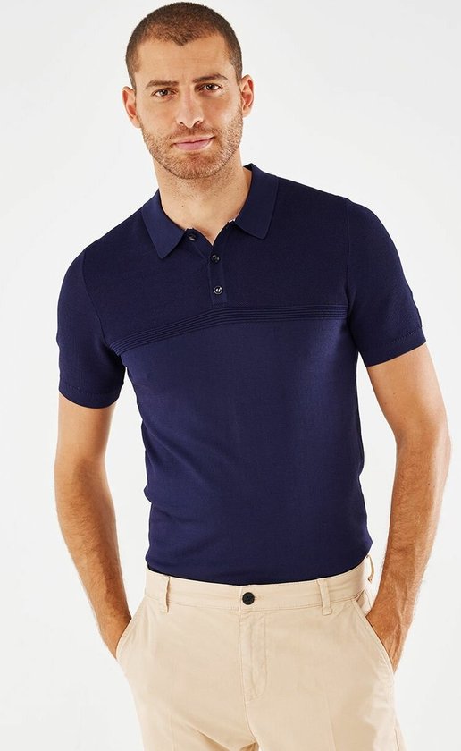 Structure Knit Polo Mannen - Navy - Maat S