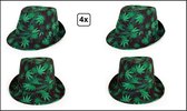 4x Chapeau weed leaf noir/vert - Headpiece theme party weed nederwiet festival fedora hat