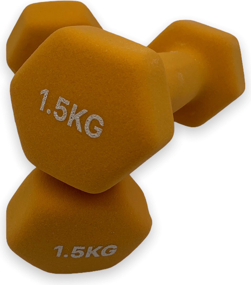 dumbells - Neopreen 1,5 kg - oranje - dumbellset - fitness gewicht - halterset - 2 x 1,5 kg