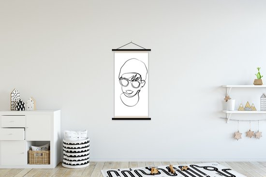 Porte-affiche avec affiche - Affiche scolaire - Femmes - Minimalisme - Dessin au Line - 60x120 cm - Lattes noires