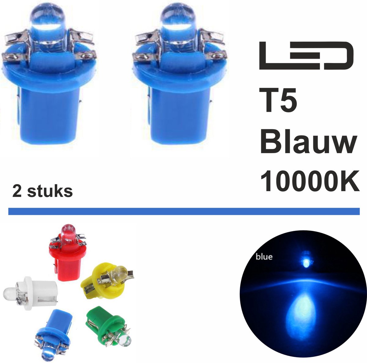 2x T5 1 LED B8.5d CANBus Led Lamp | BLAUW | 400 Lumen | Type T59430-B ...