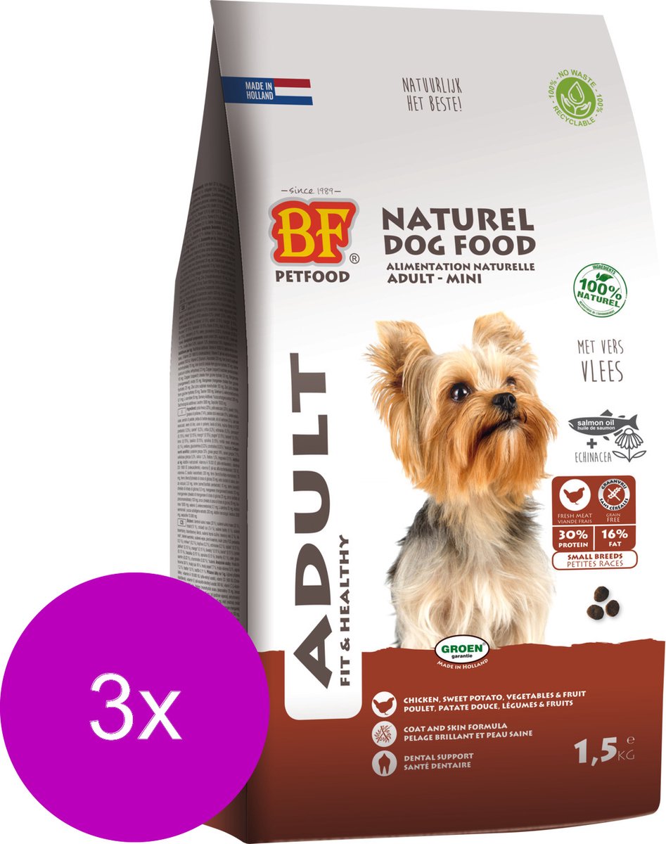 Biofood Bf Adult Small Breed - Hondenvoer - 3 x Kip Erwt Bataat 1.5 kg