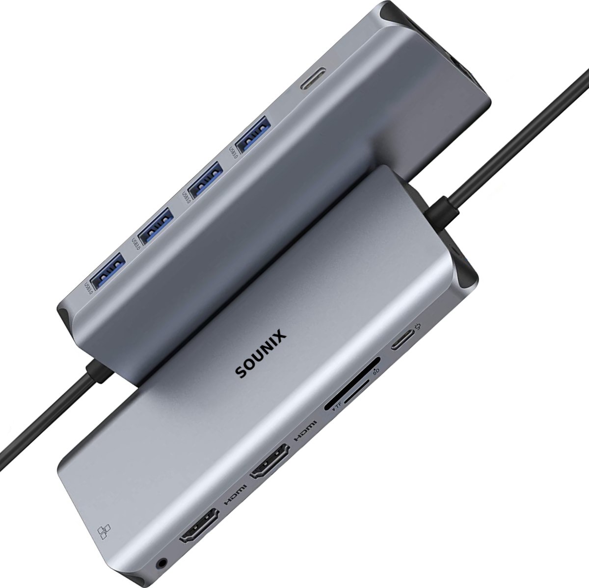 Sounix USB C docking station - 13 in 1 USB C HUB - 4K Dual HDMI - VGA - USB*3 - TF/SD - PD 100W - Grijs