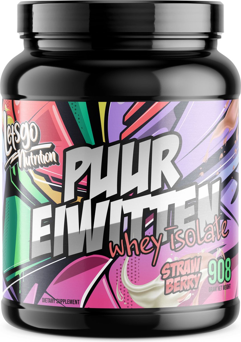 Letsgo Nutrition PUUR EIWITTEN - Whey Isolate Protein – Goedkope Eiwitshake - Aardbei - 908 gram