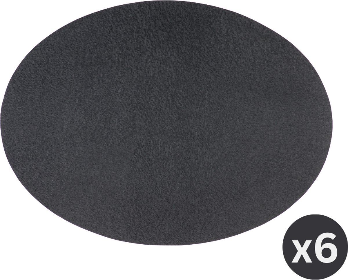 Placemat Togo ovaal - kunststof - SET/6 - zwart - 33x45cm