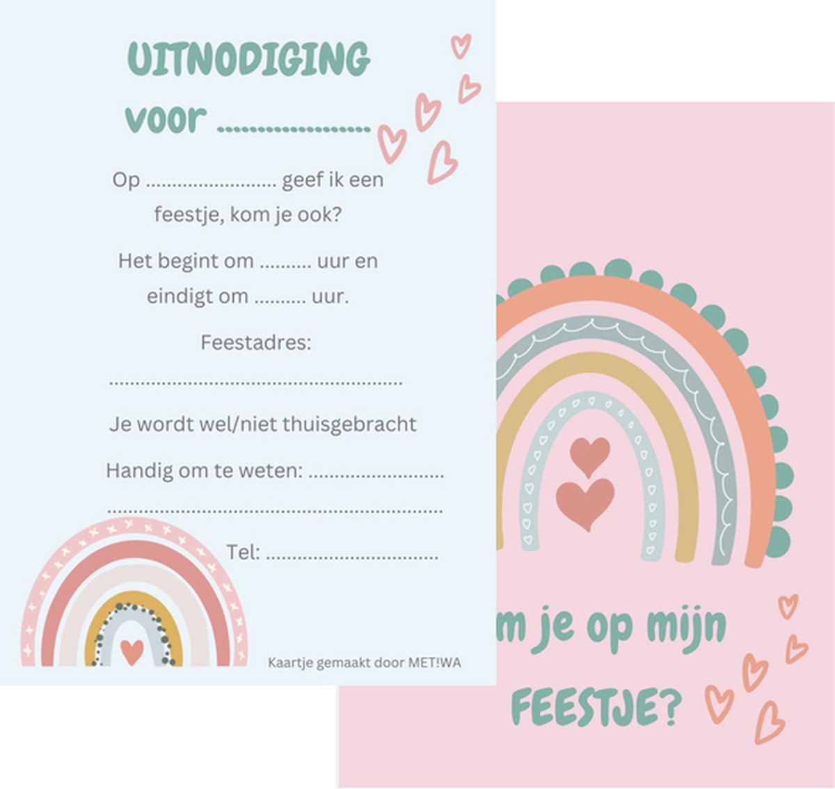 METIWA Uitnodiging Kinderfeestje Regenboog 10 Stuks METIWA Uitnodiging Kinderfeestje Regenboog 10 Stuks