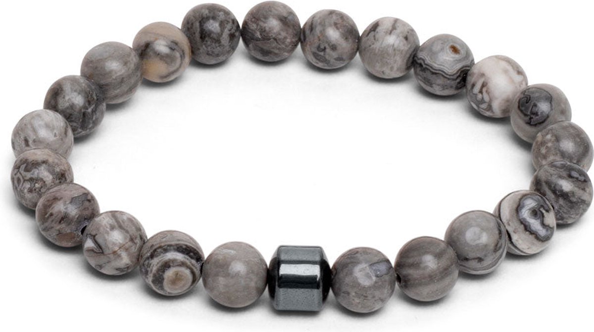 Zentana - Balans Armband - Jaspis Spotted Antraciet - Moed - Armbandjes voor Dames & Heren