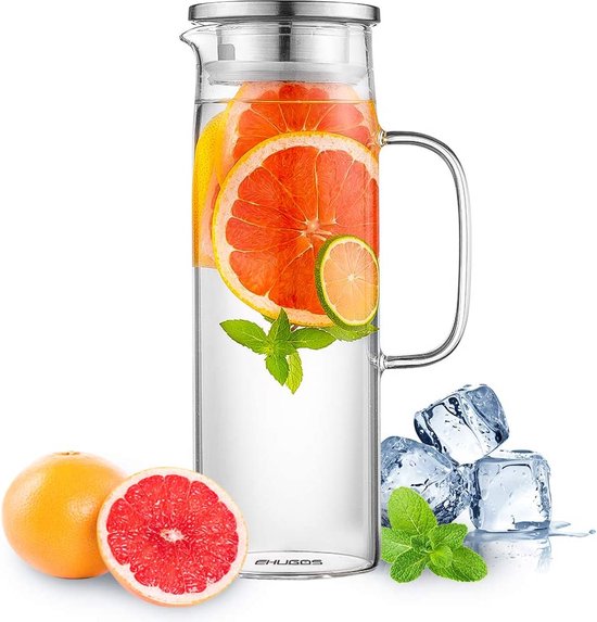 Kingrol Klassieke waterkan voor ijsthee, sap, melk, dranken, hittebestendige glazen karaf voor koud en warm water