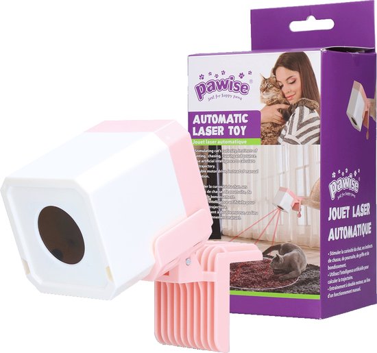Pawise Automatic Laser toy - Kattenspeelgoed - Automatische laser pointer - stimuleert nieuwsgierigheid en jachtinstinct - Batterijen niet inbegrepen - Roze/Wit