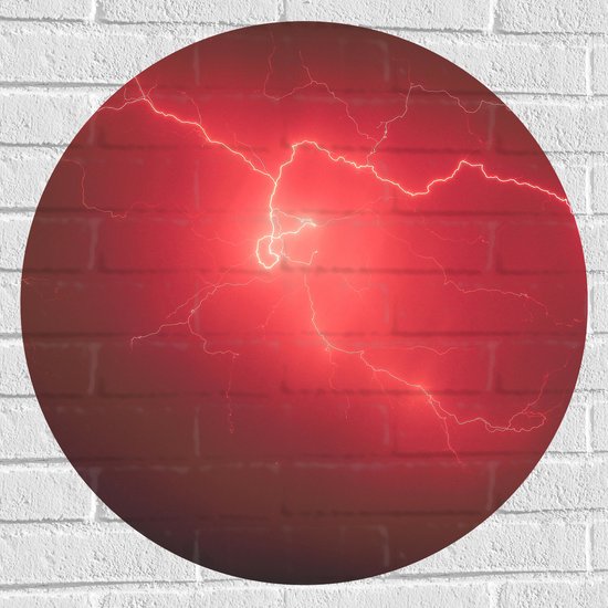 Muursticker Cirkel - Rode Bliksem in de Lucht - 70x70 cm Foto op Muursticker