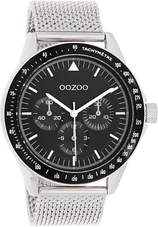 OOZOO Timepieces - Zilverkleurige horloge met zilverkleurige metalen mesh armband - C11113