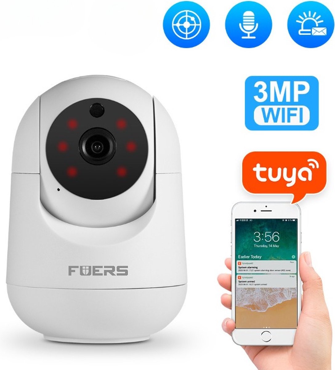 Huisdiercamera met App – Beveiligingscamera voor binnen – Beweeg en Geluidsdetectie - Wifi - 32GB SD kaart