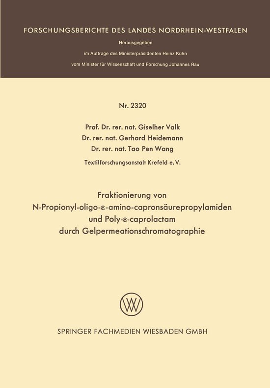 Fraktionierung Von N-propionyl-oligo-e-aminocapronsäureprop ... - cover