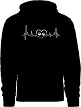 Grappige hoodie - trui met capuchon - hartslag - heartbeat - dierenpootjes - pootjes - dierenliefde - dierenliefhebber - dieren - maat XL