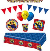 Brandweerman Sam - Feestpakket - Feestartikelen - Kinderfeest - 8 Kinderen - Tafelkleed - Bekers - Servetten - Bordjes - ballonnen - Slingers - letterbanner - Swirlhangers – Vlaggenlijn