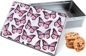 Boîte à biscuits Papillons Roses Rectangle - Boîte de rangement 20x13x5 cm