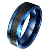 Wolfraam heren ring Carbon Fiber Blauw Zwart 8mm-19mm