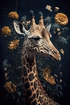 Giraffe met bloemen poster - 40 x 60 cm