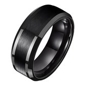 Wolfraam heren ring zwart gebostelde streep 8mm-21mm