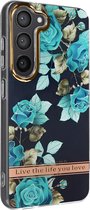 Hoesje Geschikt voor Samsung Galaxy S23 Hard Back Soft Contour Design Blue Flowers