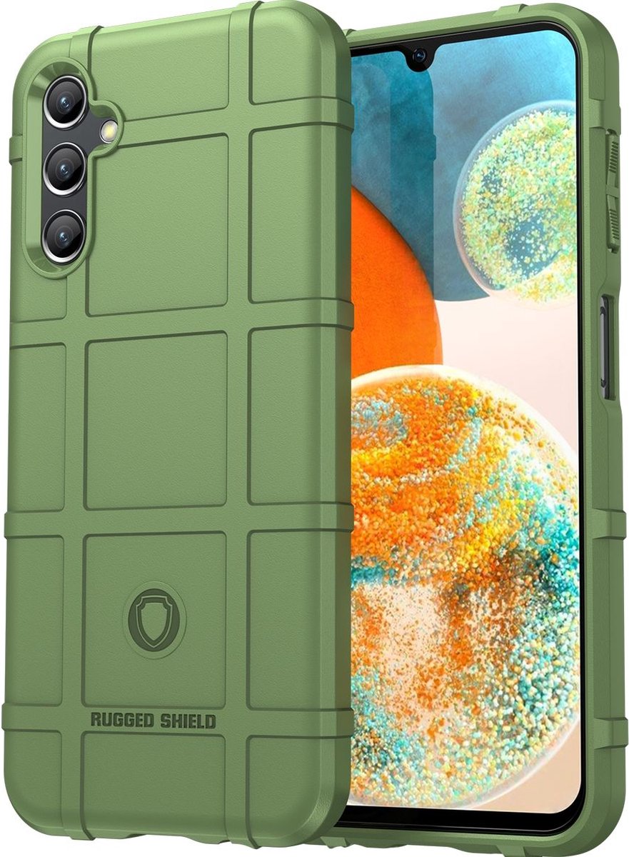 Mobigear Hoesje geschikt voor Samsung Galaxy A14 Telefoonhoesje Flexibel TPU | Mobigear Rugged Shield Backcover Shockproof | Schokbestendig Galaxy A14 Telefoonhoesje | Anti Shock Proof - Groen