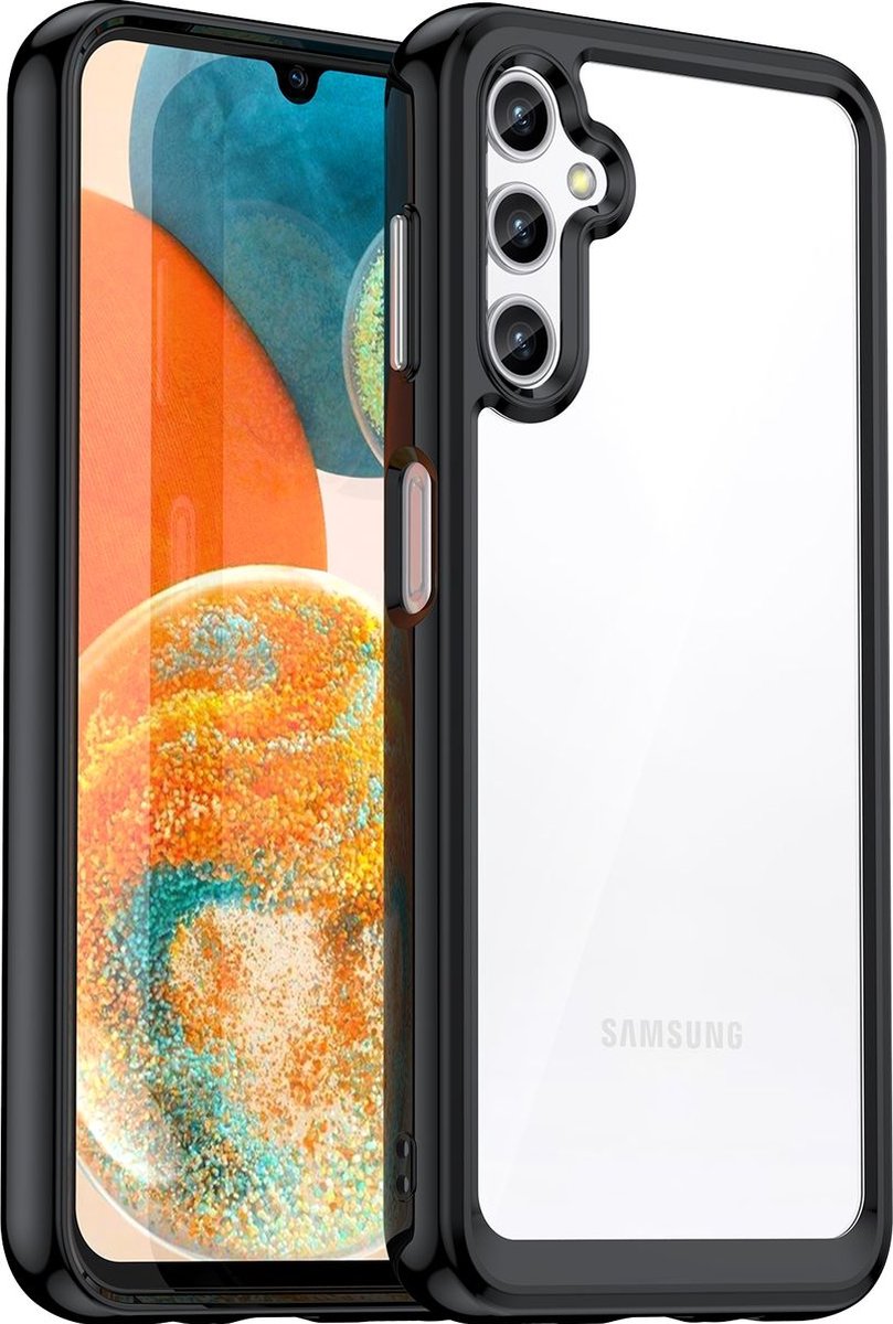Mobigear Hoesje geschikt voor Samsung Galaxy A14 Telefoonhoesje Hardcase | Mobigear Crystal Backcover | Galaxy A14 Case | Back Cover - Transparant / Zwart