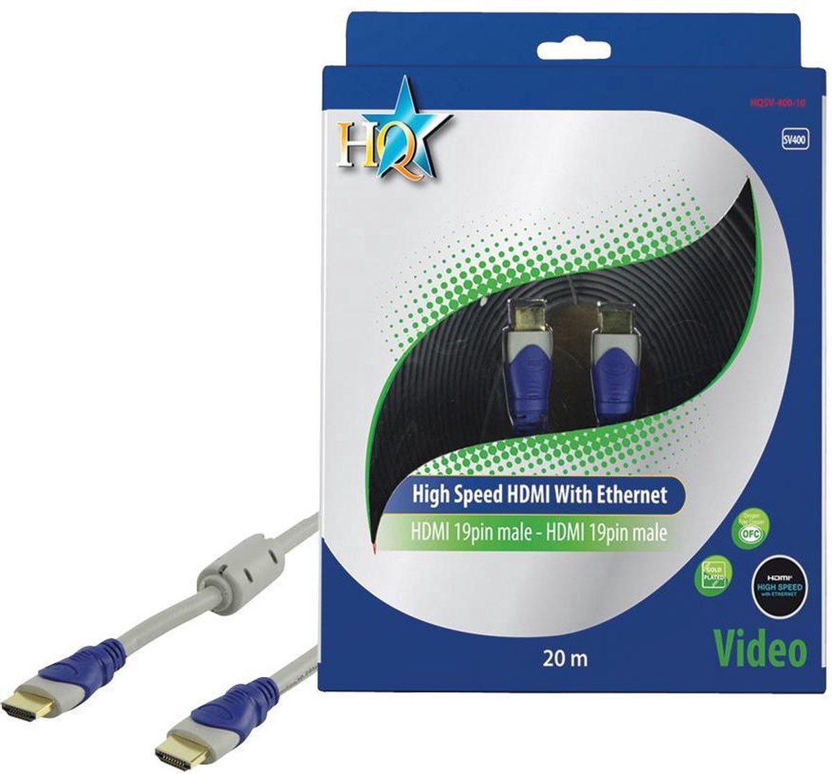 HQ - 1.4 High Speed HDMI kabel - 20 m - Grijs/Blauw