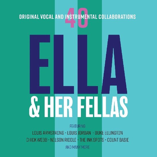 Albumcover voor 'Ella & Her Fellas', met de titel in grote letters, en een lijst van artiesten.
