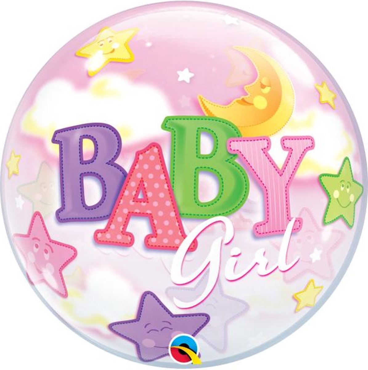 Geboorte Bubble ballon Baby GIRL Moon Stars 22 inch = 56 cm.