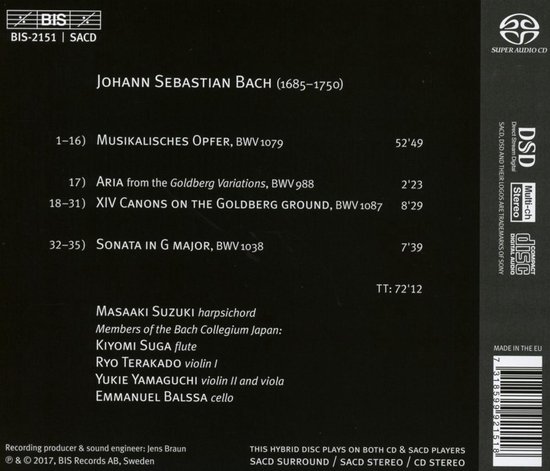 Bach Collegium Japan, Masaaki Suzuki - Musikalisches Opfer (Super Audio ...