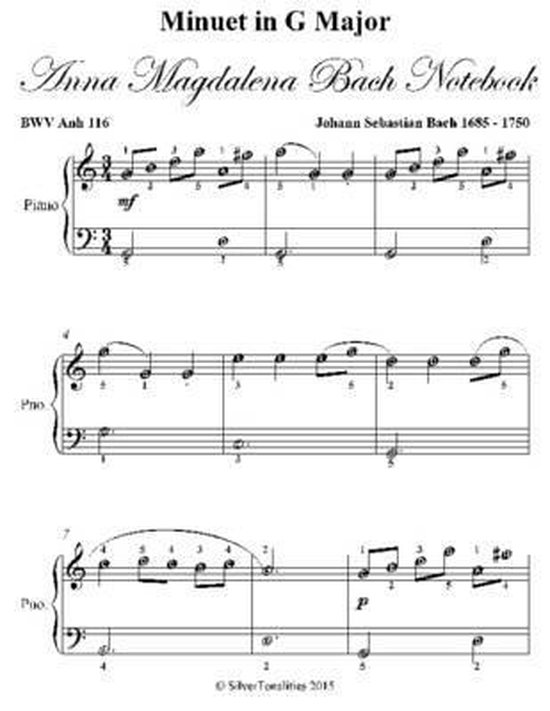 Minuet In G Major Anna Magdalena Bach Notebook Easiest Piano Sheet