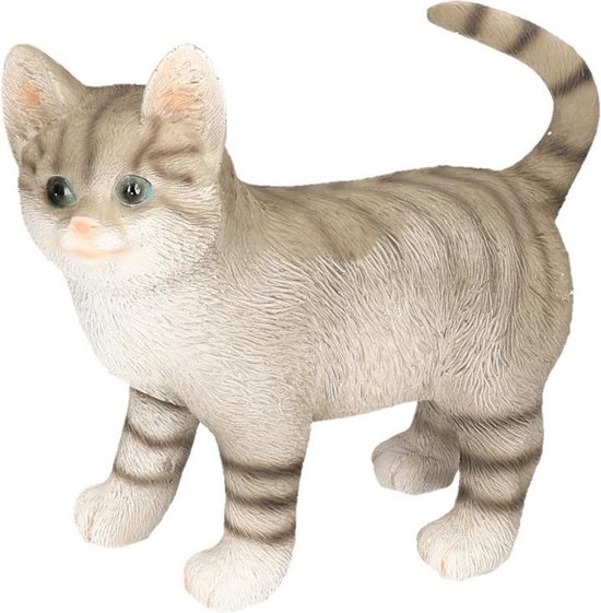 Dierenbeelden poes/kat tabby grijs staand - Decoratie beeldje kitten grijs  20 cm | bol.com