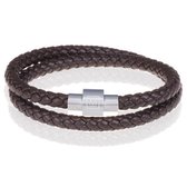 Bracelet wrap cuir Memphis Marron foncé Couleur argent-19cm