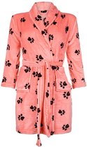 Kinderbadjas - roze- fleece - met print hondenpootjes - maat S (5-6 jaar)