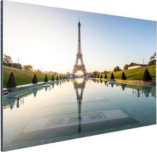 Wanddecoratie Metaal - Aluminium Schilderij Industrieel - Parijs - Eiffeltoren - Water - 120x80 cm - Dibond - Foto op aluminium - Industriële muurdecoratie - Voor de woonkamer/slaapkamer