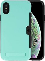 Turquoise Tough Armor Kaarthouder Stand Hoesje voor iPhone X / XS