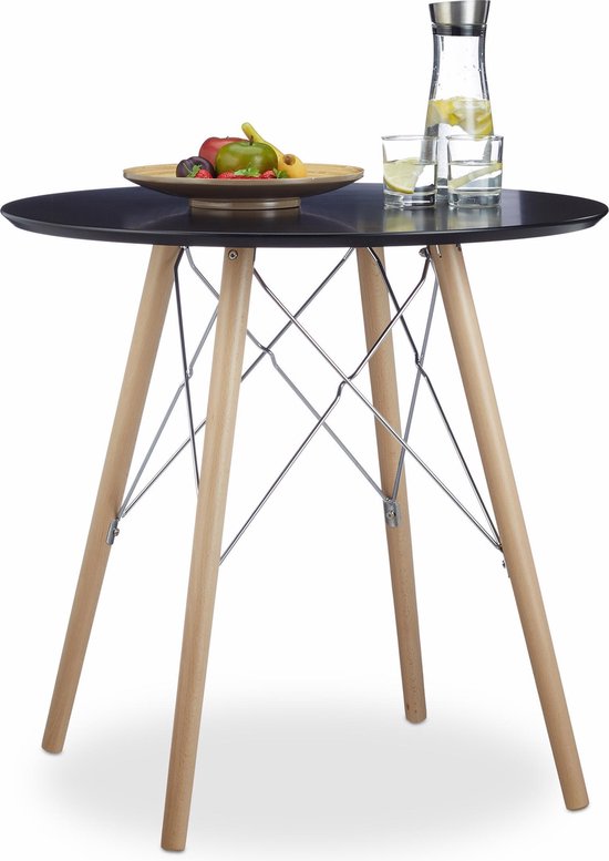 relaxdays - keukentafel klein - eettafel rond - Scandinavische stijl, tafel  hout zwart | bol.com