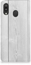 Geschikt voor Samsung Galaxy M20 Book Wallet Case White Wood
