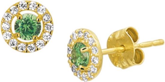 The Jewelry Collection Oorknoppen Syn. Smaragd En Zirkonia - Geelgoud