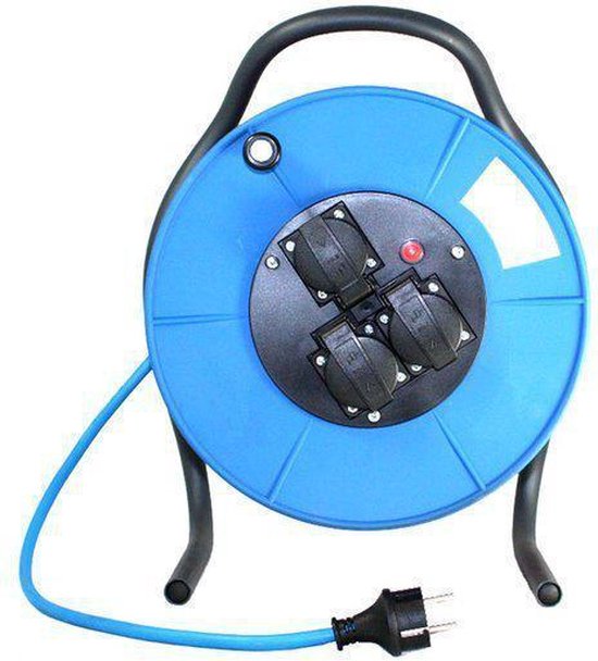 KELI - Enrouleur Rallonge Electrique Pro Extérieur Section 3G2.5mm² H07RNF 16A, 4 Prises à