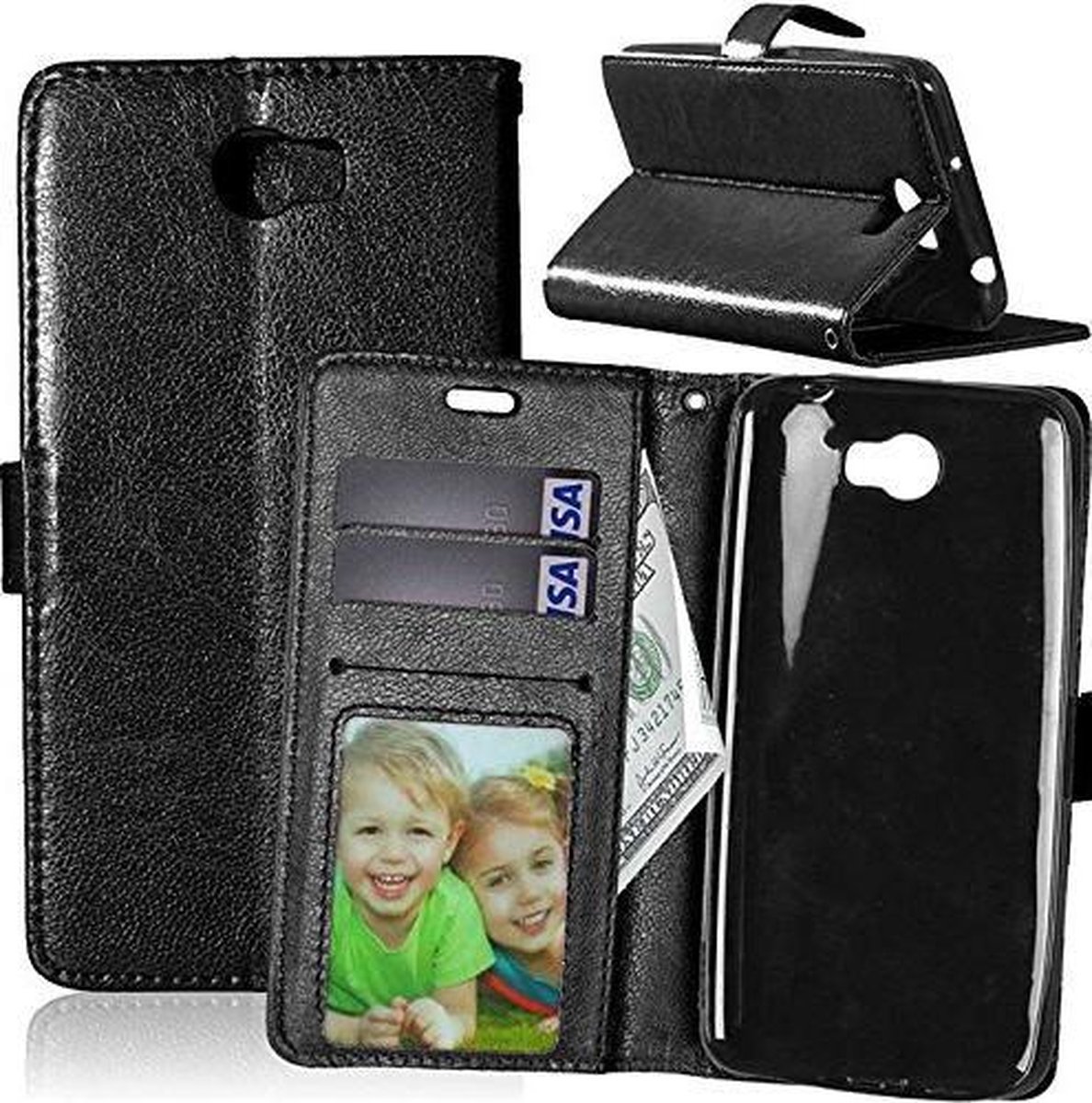 Cyclone cover zwart wallet case hoesje Geschikt voor: Huawei Y6 2