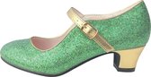 Prinsessen schoenen groen goud, Spaanse schoenen - maat 25 (binnenmaat 16,5 cm) bij Anna jurk - prinsessenjurk - sprookje - verkleedkleren meisje