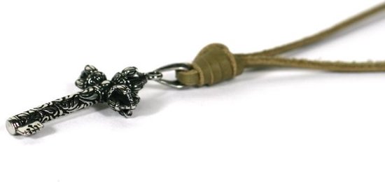 IbizaMen KIDS - leer veter bruin vintage edelstaal sleutel kroon - verstelbaar in nek - 40-60cm