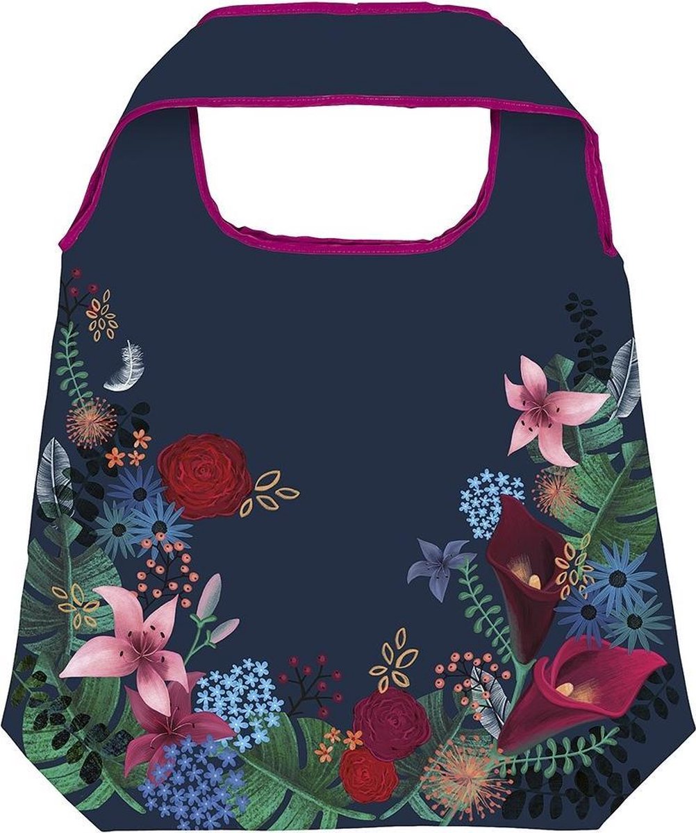 Moses Opvouwbare Boodschappentas Bloemen 10 Liter Donkerblauw
