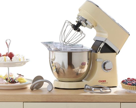 genetisch goedkeuren Fictief Elektrische staande mixer Keukenmachine, 5 liter mengkom met anti-spat  deksel, 800W, crème | bol.com